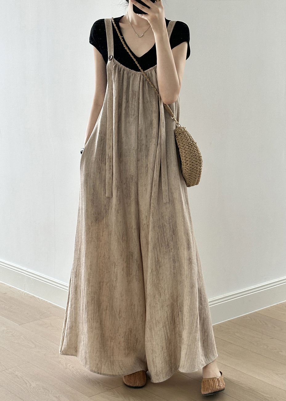 Linen Sleeveless Women Pockets Jumpsuit Button