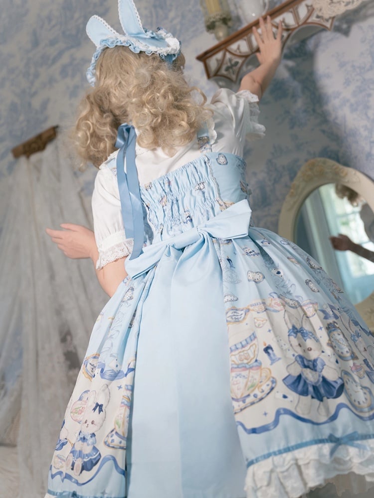 and Blue Bunny Clock Lolita Dress Print Sweet Alice