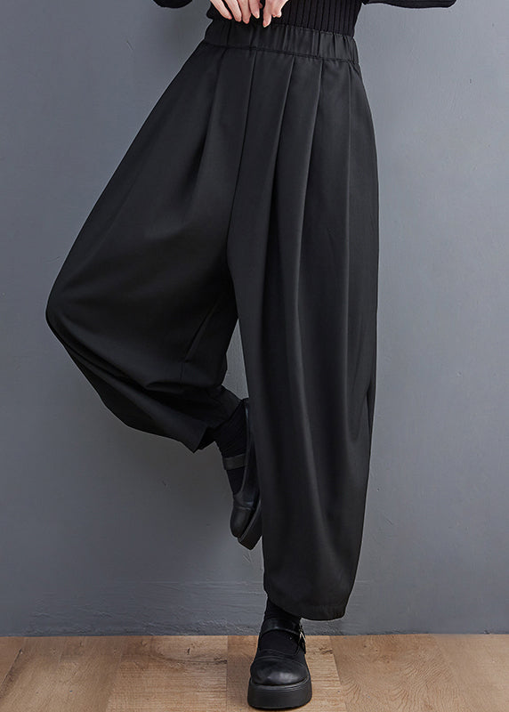 Crop Pants Waist Casual Spring Cotton Grey Pockets Elastic