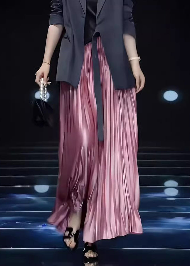 Cotton Wrinkled Skirts Pink Spring Solid Loose