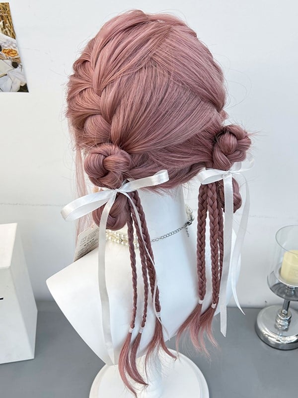 Braided Wig Pink Synthetic