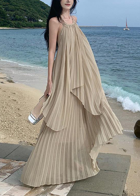 Vacation Organ Pleated Asymmetrical Backless Two Pieces Set Dress TT1030