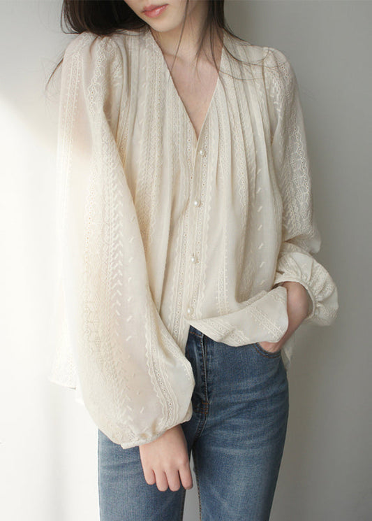 Apricot Chiffon Shirt Embroidered Art Sleeve Lantern