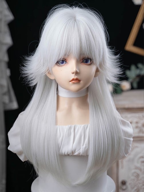 Full White Wig With Bangs Length 64CM