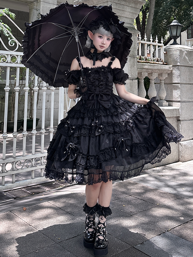 Bow Princess All Details at Big Black Back Dress Lolita Bead with Accents and