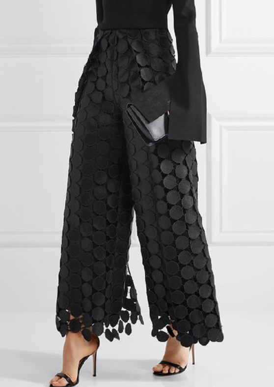 Waist Leg Wide Color Pants Hollow High Polka Solid Dot Out
