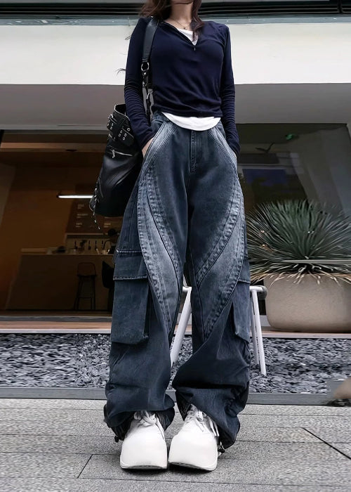 With Oversized Spring Denim Black Classy Pants Pockets