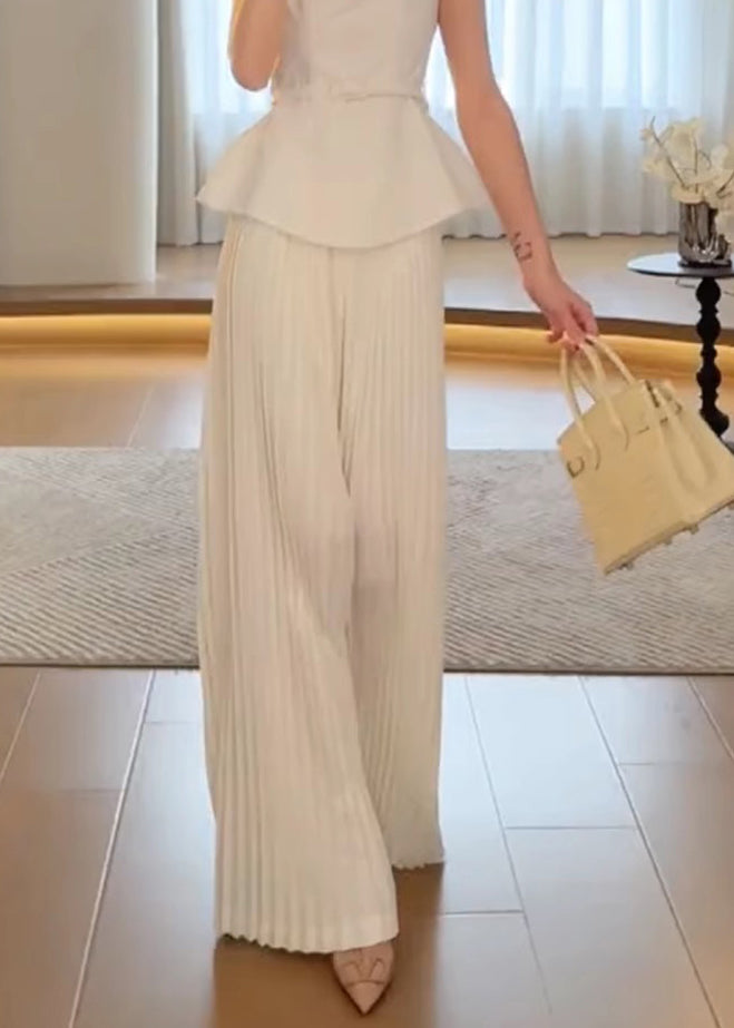 Leg Wide White Pants High Classy Spring Waist