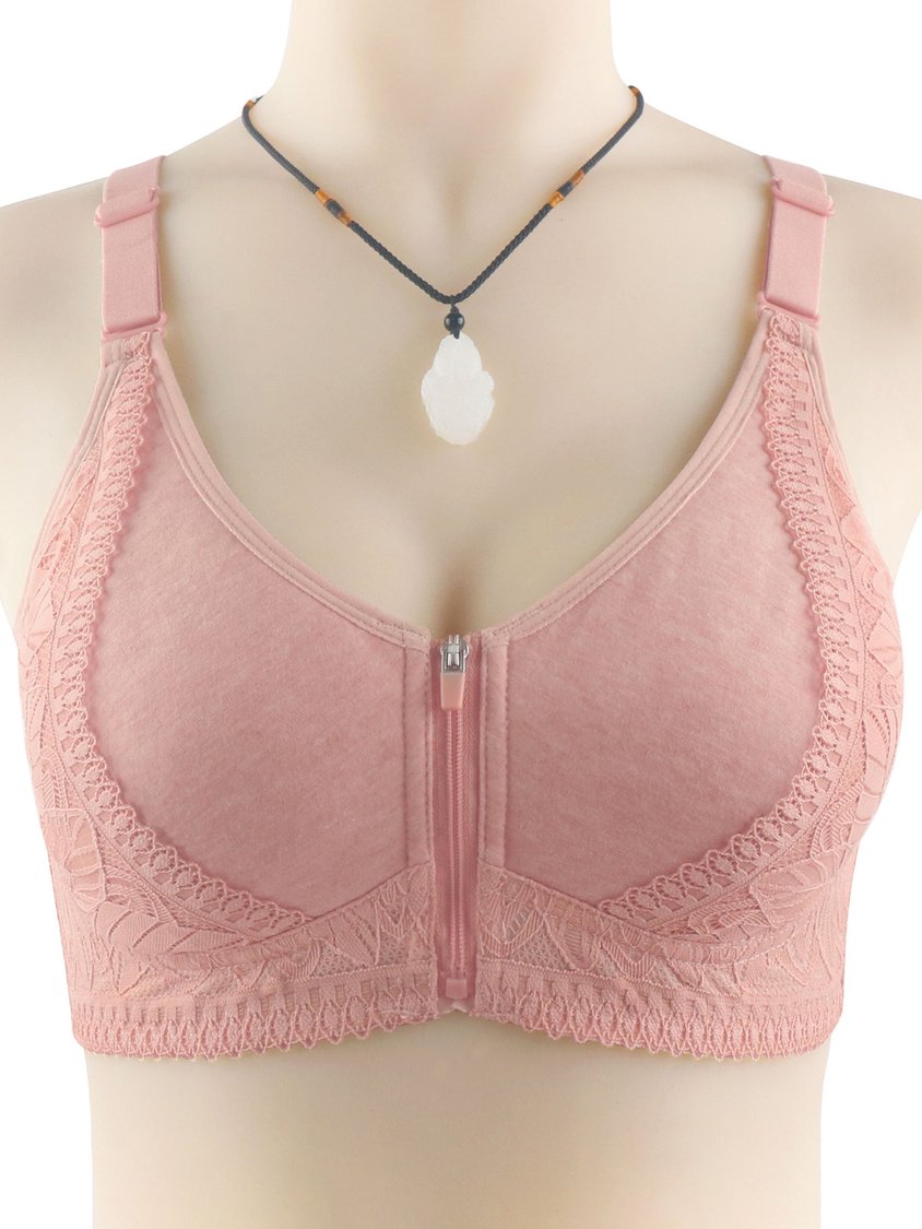 Lace Push Up Zip Front Wireless Bra cc8