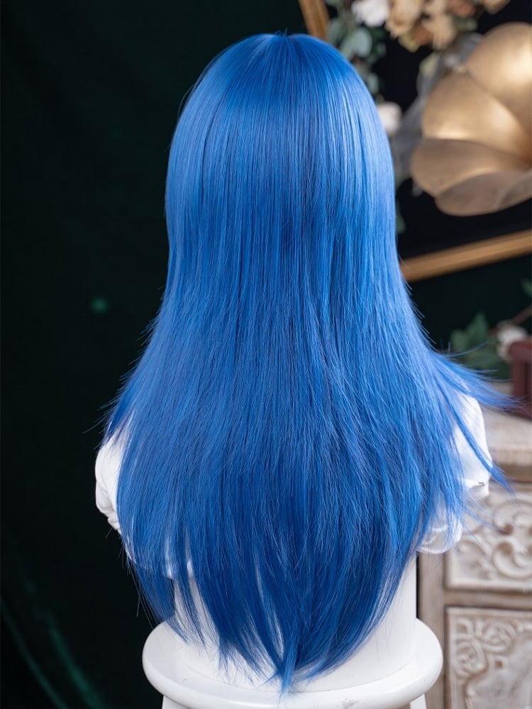 Blue 63CM Bangs Full Length With Straight Wig