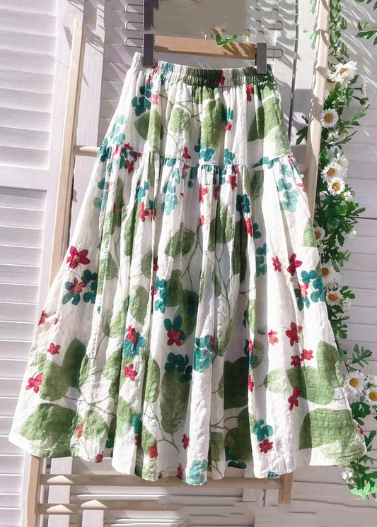 Cotton Skirt New Waist Summer Green Print Elastic