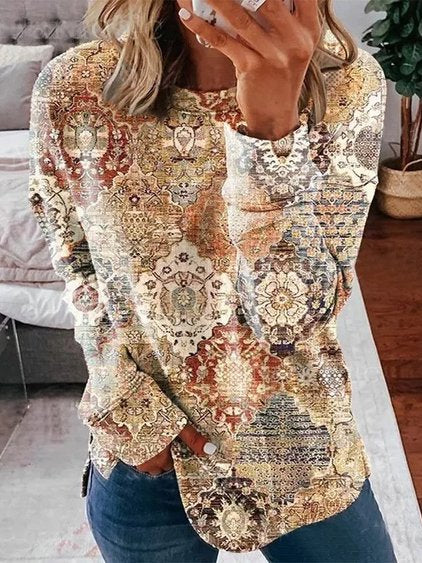 Crew Neck Loose Casual Ethnic Sweatshirt AD996