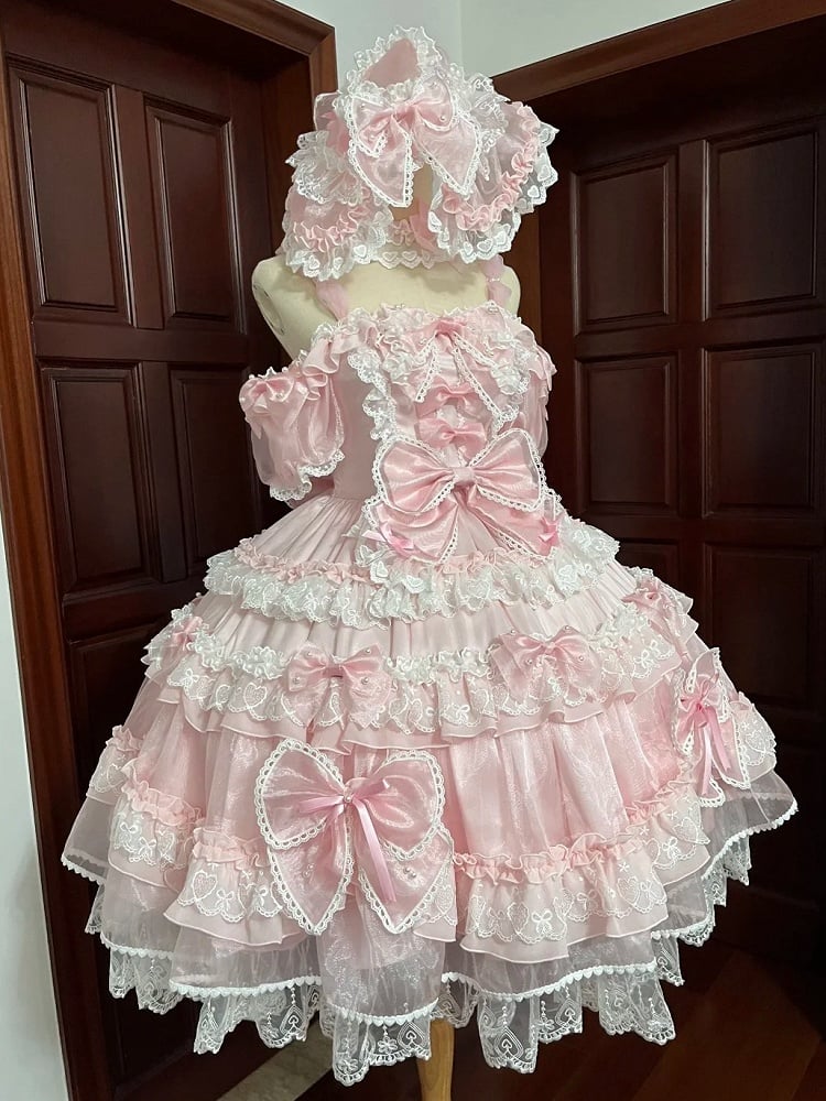 Dress Details Pink Bow Sweet at Big Accents Princess with Back Bead Lolita and