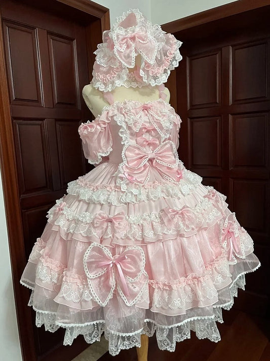 Dress Details Pink Bow Sweet at Big Accents Princess with Back Bead Lolita and