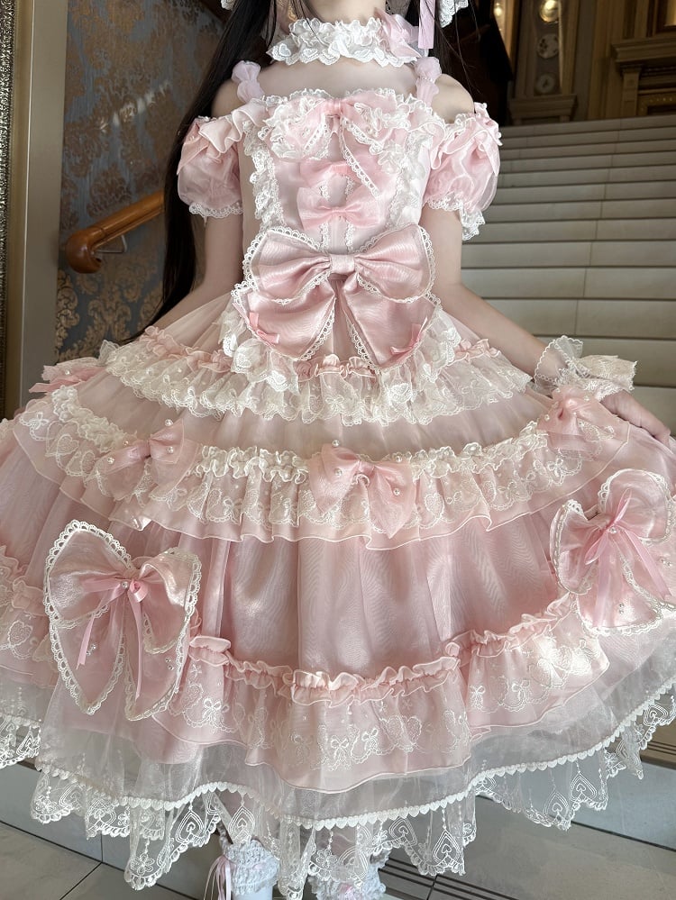 Dress Details Pink Bow Sweet at Big Accents Princess with Back Bead Lolita and
