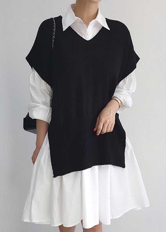 Dresses Vests Set Side Open Stylish Two Pieces Shirt And Knit