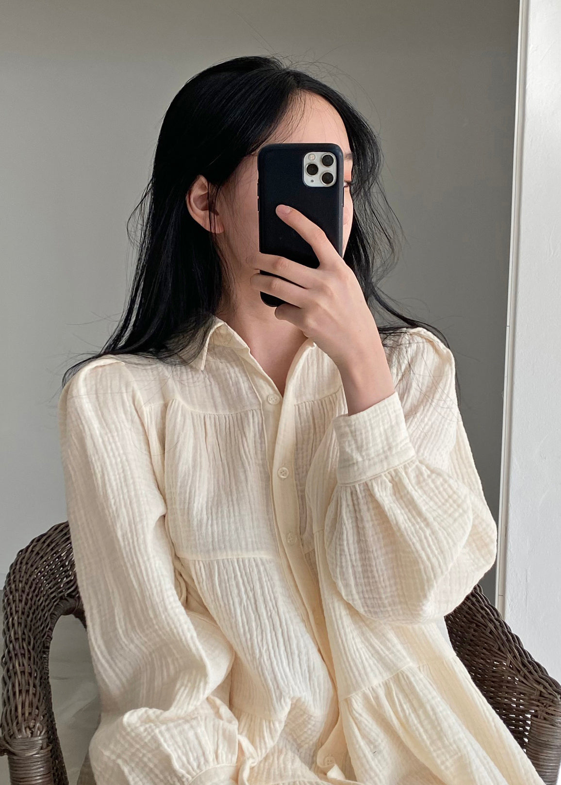 Modern Dresses Cotton Spring Wrinkled Beige Oversized Shirt