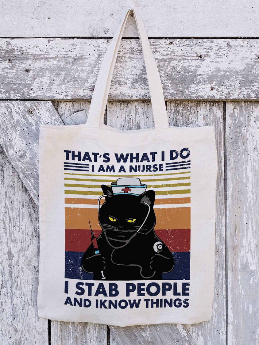 That's What I Do Alphabet Katze Grafik Canvas Schultertasche Tote Damen Taschen cc29