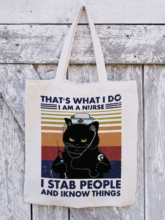 That's What I Do Alphabet Cat Graphic Canvas Shoulder Bag Tote Women's Bags cc29