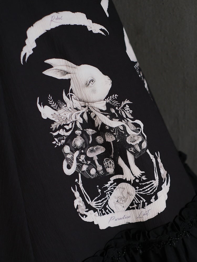 Print Fit Gothic Slim Waist Dark Black Lolita Dress Bunny