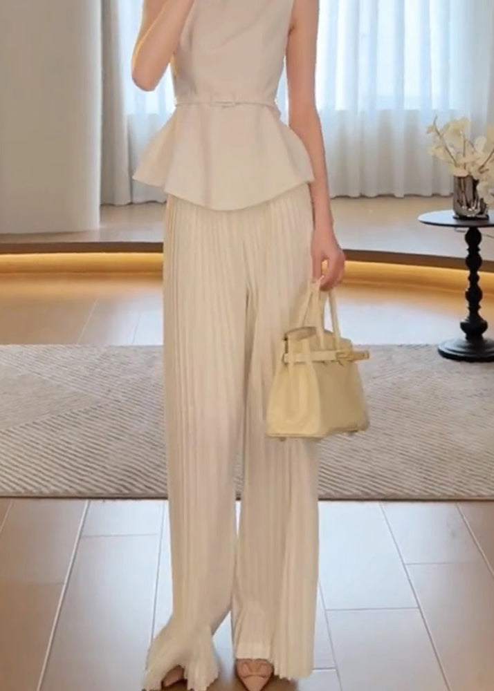 Leg Wide White Pants High Classy Spring Waist