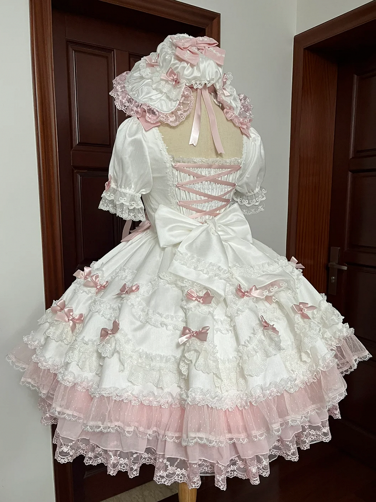 Dress Waist Accents High Lolita Detachable Pink Sweet Sleeves with Sakura White Princess Bow