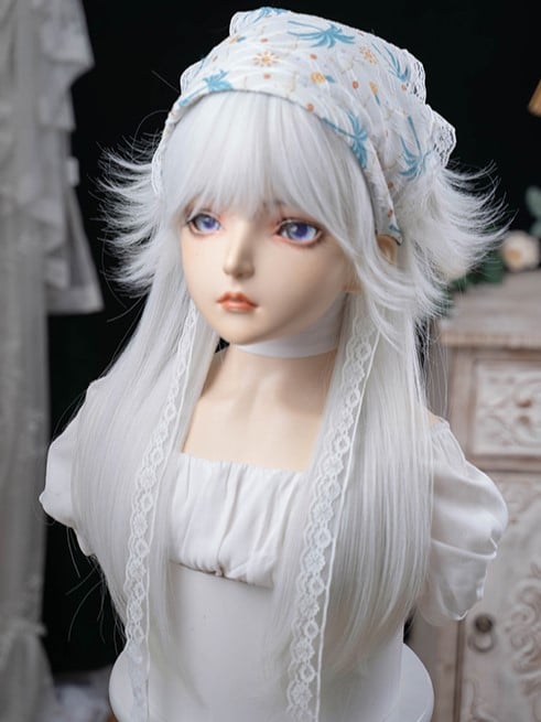 Full White Wig With Bangs Length 64CM
