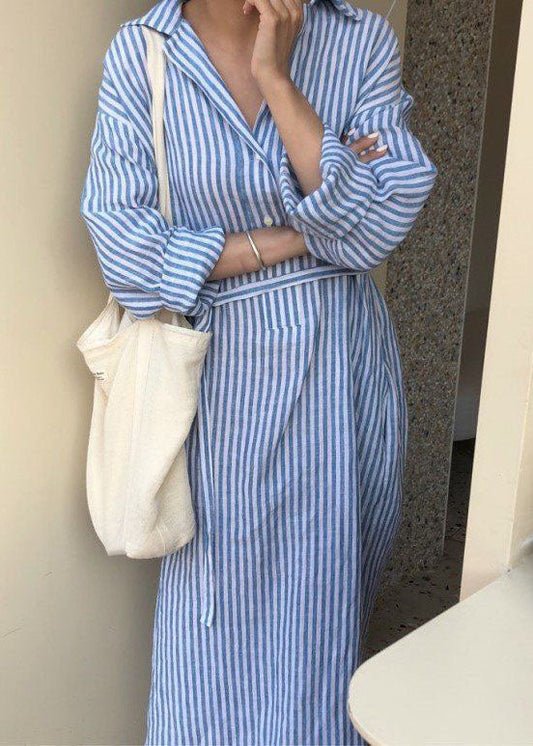 Modern Cotton Striped Dress Shirts Collar Pan Blue Peter Spring