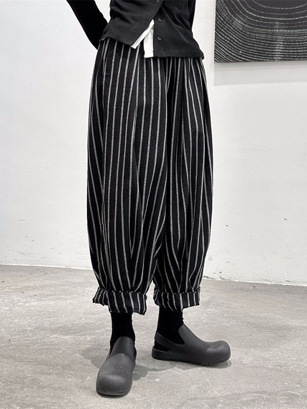 Cool High-Waisted Harem Split-Joint Pants Striped Pattern