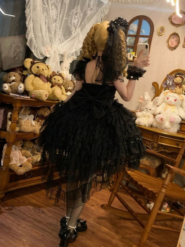 Dress Fabric Tiered Hime Hanayome Lolita Bodice Butterfly All Skirt Black