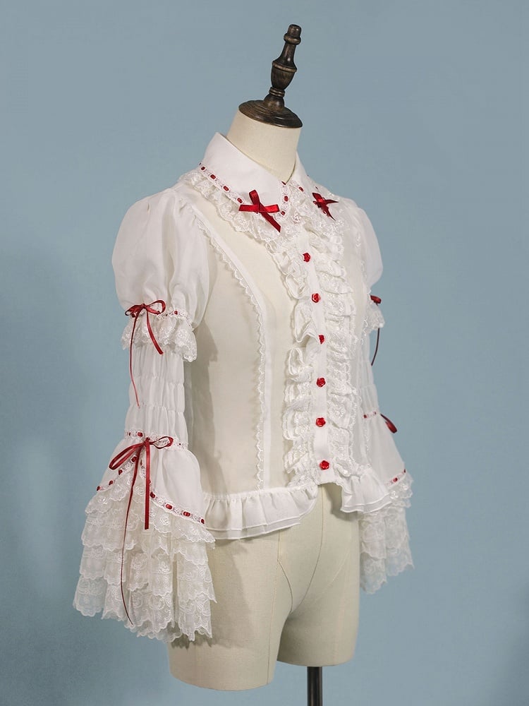 White Puff Sleeves Blouse Short