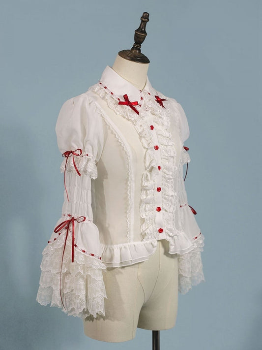 White Puff Sleeves Blouse Short