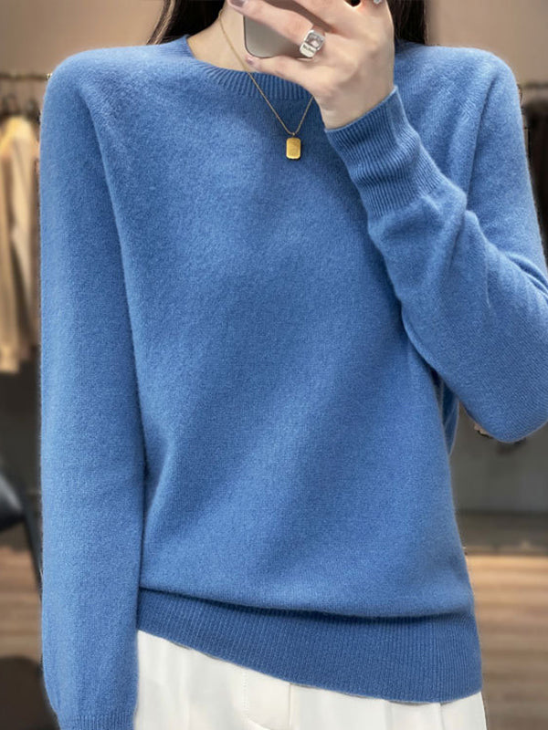 Casual Blue Round-Neck Long Sleeve Sweater AN1059