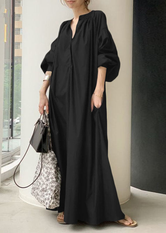 Bohemian Apricot Neck Sleeve Oversized Dresses V Lantern Long