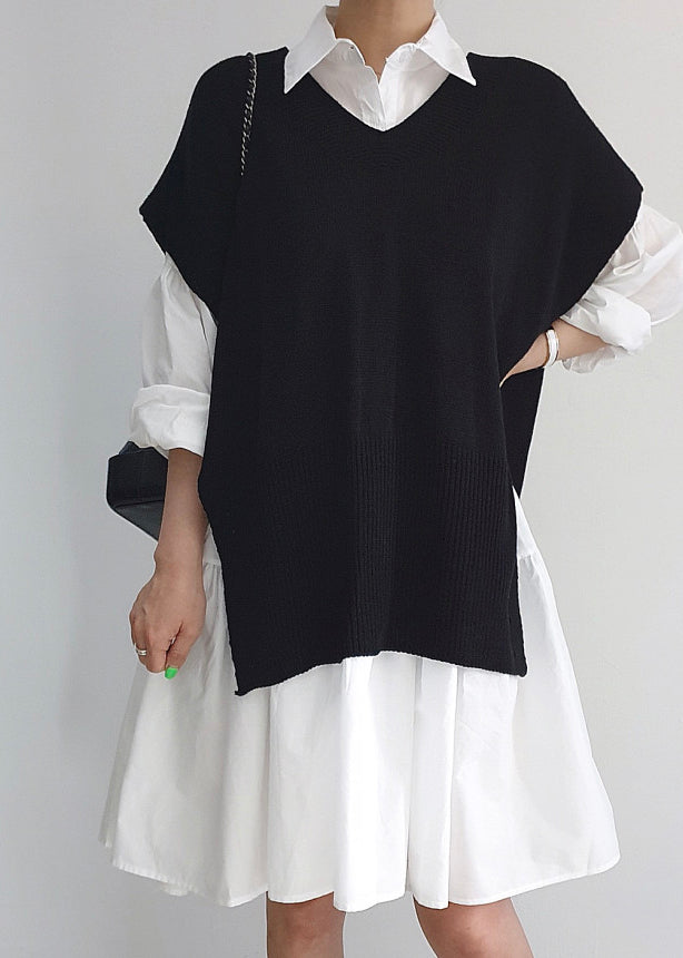 Dresses Vests Set Side Open Stylish Two Pieces Shirt And Knit