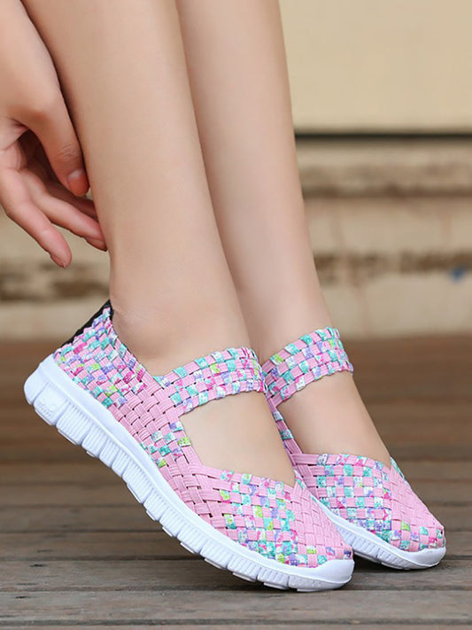 Women Summer Casual Colorblock Weave Flat Shoes RR1017