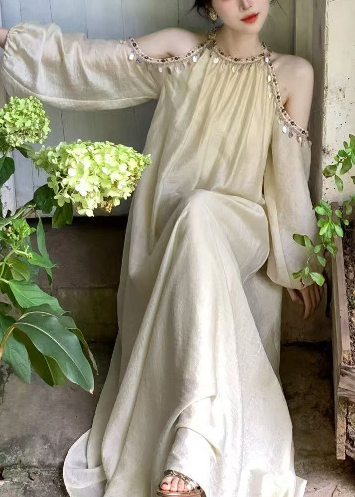 Sequins Apricot Sleeve Shoulder Long Silk Lantern Bohemian Cold