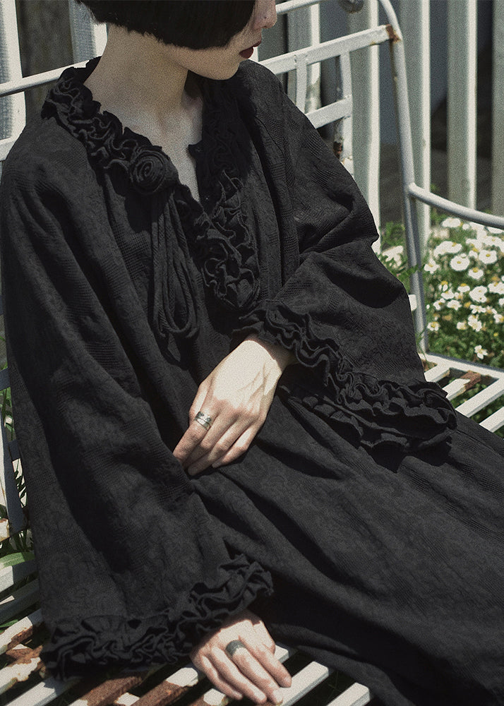 Patchwork Black Design Spring Original Dress Ruffled Cotton