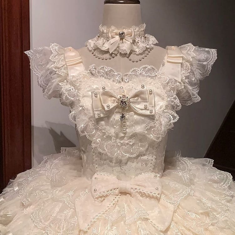 Hime Skirt Lolita Fabric Apricot Tiered Bodice Hanayome Butterfly Dress