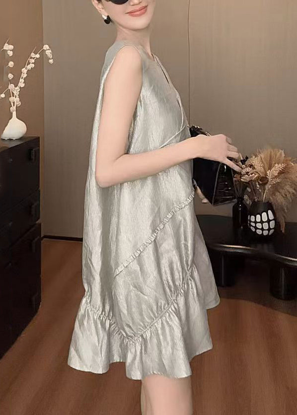 Grey Cotton Mid O New Sleeveless Neck Solid Dress