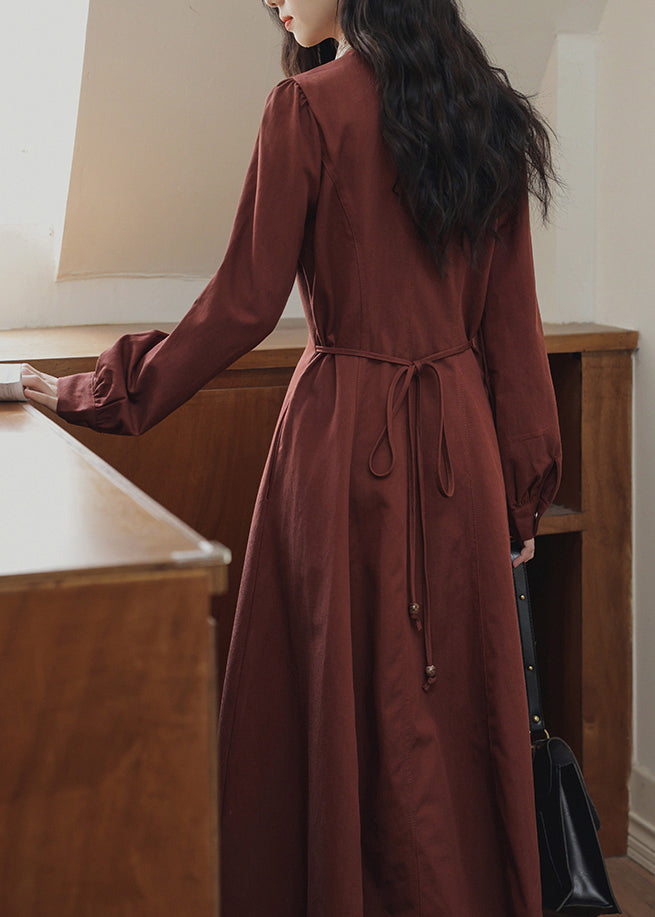 Fit Bow Pockets Dress Maxi Red Button Spring Slim