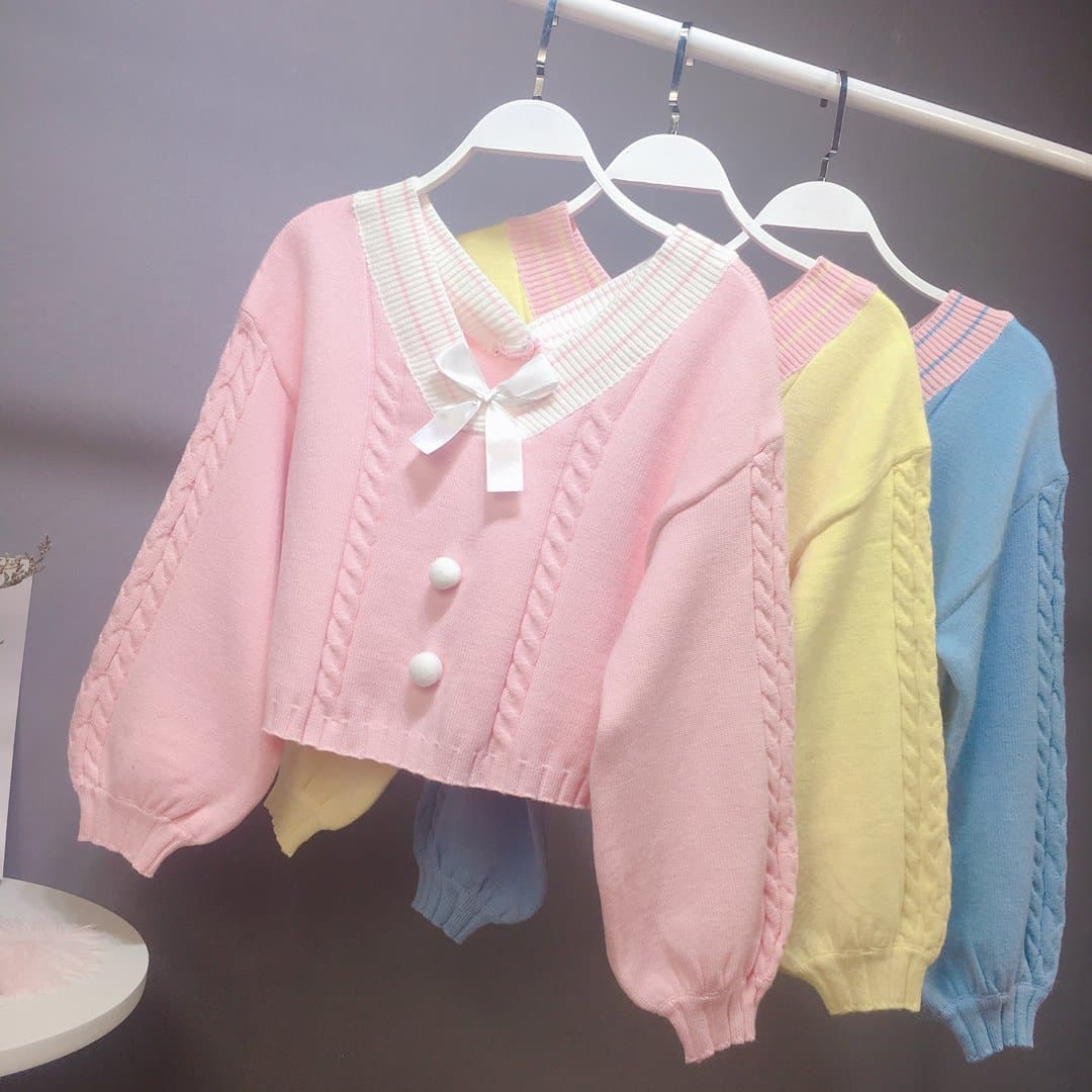 Pink/Yellow/Blue Sweet Bow Short Sweater  SP13315