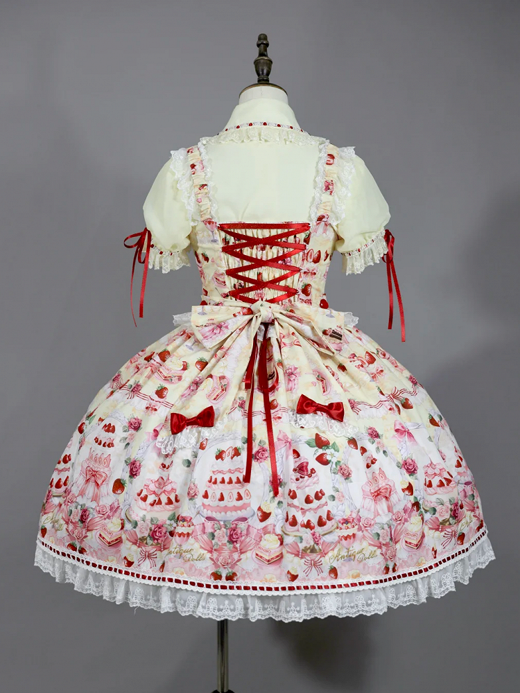 Bow Set Accents Print Yellow JSK Desserts / Sweet Strawberry Full and Lolita