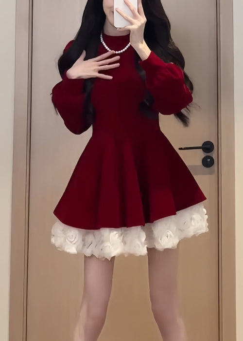 Silk Velvet Spring Black Mid Patchwork Solid Neck Dress O Simple