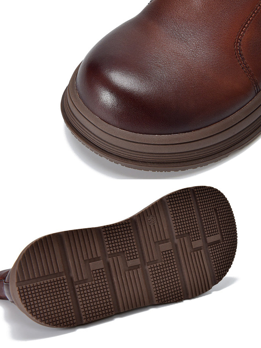 Color Chelsea Boots Leather Women Platform Pure Winter