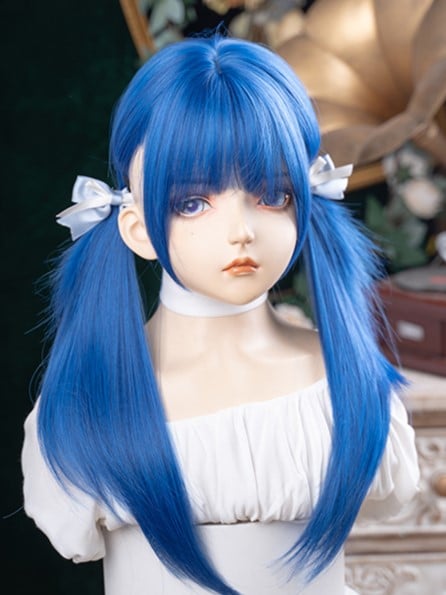 Blue 63CM Bangs Full Length With Straight Wig