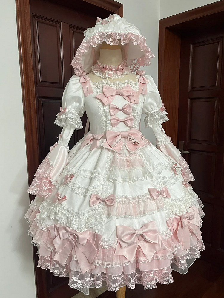 Dress Waist Accents High Lolita Detachable Pink Sweet Sleeves with Sakura White Princess Bow