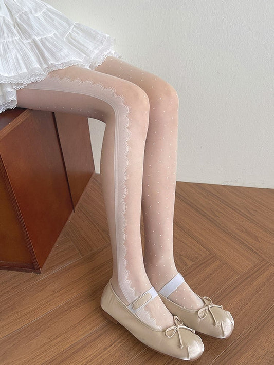 Pattern Tights Polka-dot White Lolita