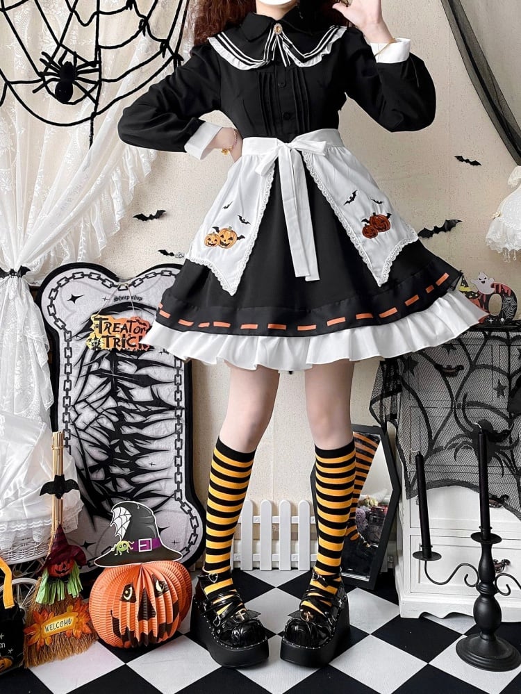 Halloween Lolita Witch Pumpkin Embroidery Dress Set