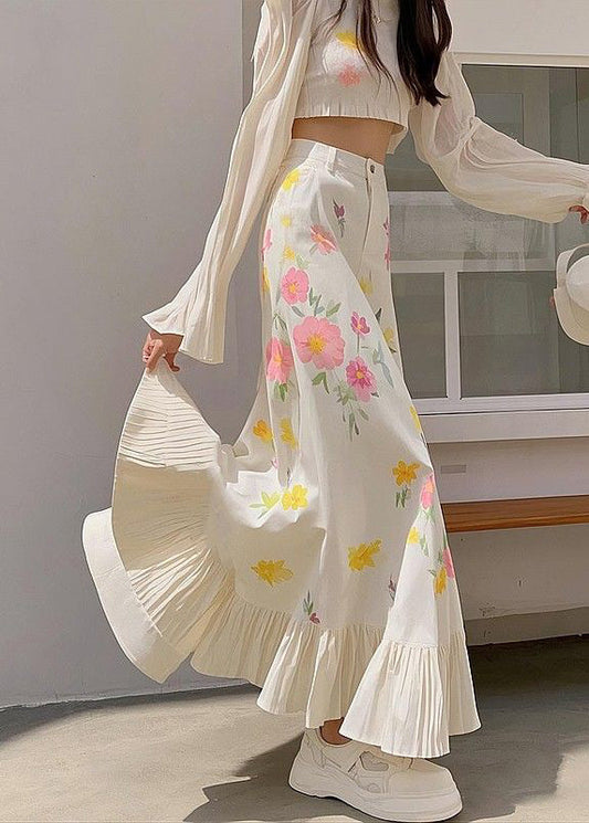 Spring Cotton High Print Waist Pink Wrinkled New Skirts